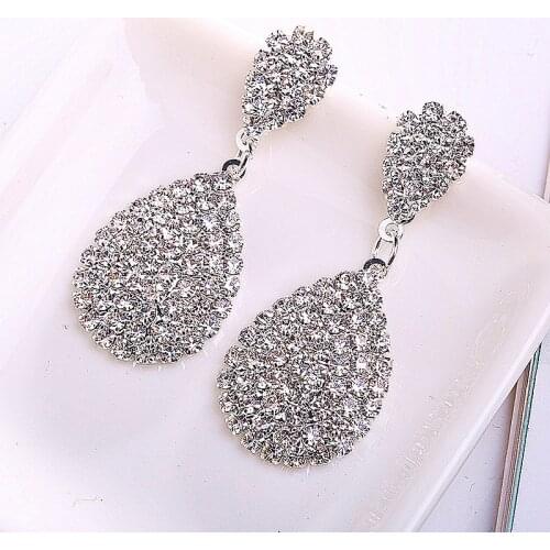 FirstStar Luxury Crystal Dangle Tear Drop Earrings Gold Silver Rhinestone Wedding Party Jewelry Bridal Earrings For Women Gift