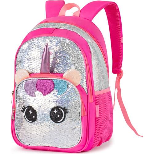 Glitter Sequins Cute Cartoon Unicorn Backpack School Bookbag Waterproof For Girls Kids Teens,Students 17inch（Purple
