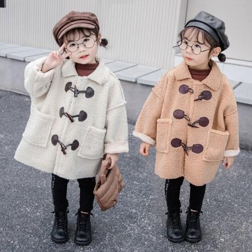2021 Girls Lambs Woolen Coat 4 7 9 12 14 Years old Childrens Clothing Cotton Warm Woolen Outwear Winter Trench Snow Wear Coats