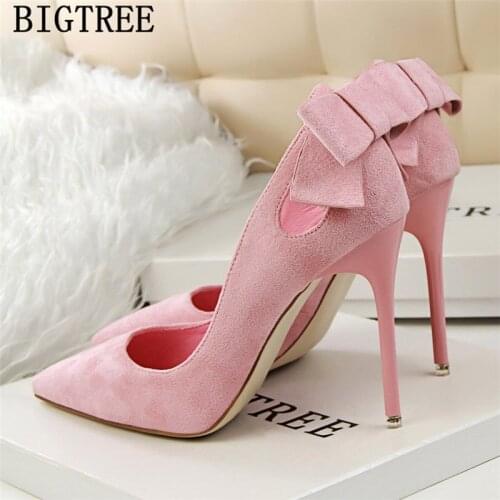 Pumps Women Shoes Moccasin Butterfly-knot Red Heels Dress Shoes Women New Arrival 2020 Sweet Pups Stiletto Fetish High Heels