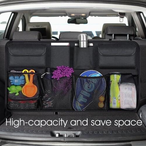 Car Rear Seat Back Storage Bag Universal Auto Organizer Trunk Multi Hanging Mesh Holder Pocket Car Stowing Tidying Accessories