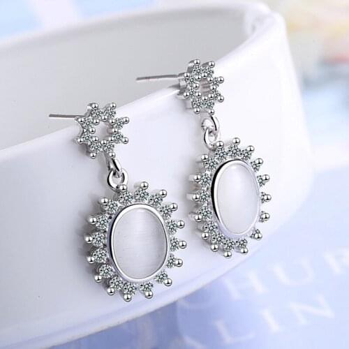 Vintage Ethnic Luxury Oval Opal Stone Drop Earrings Shiny Crystal Geometric Charming Dangle Earring Piercing Jewelry Gifts