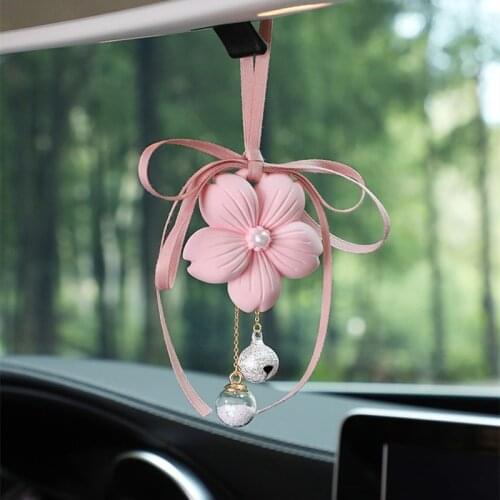 Cherry Car Pendant Gypsum Car Perfume Automobile Rearview Mirror Decoration Japan Cherry Bell Car Accessories For Women Gifts
