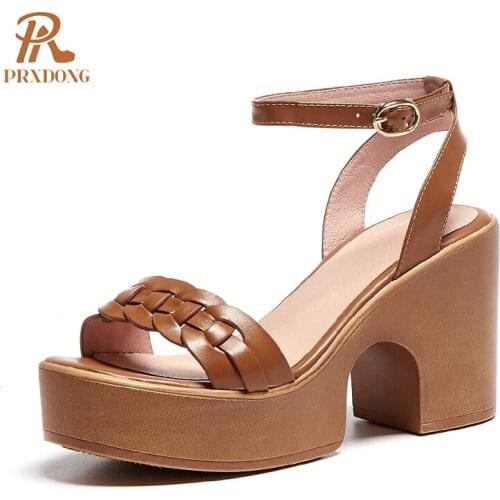 Brand New Summer Woman Shoes Square High Heel Sandals Platform Lady Shoes Buckle Dress Party Office Shoes Solid Color Size 34-39