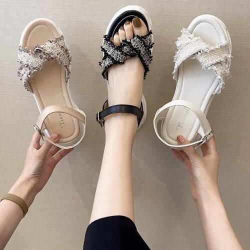 2021 Summer New One Word With Sandals Wild Thick Bottom Increased Sandals Muffin Fairy Fashion Shoes Mujer Zapatos Size 35-40