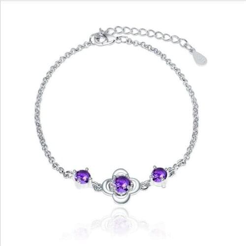 Everoyal Trendy Girls Crystal Purple Bracelets For Women Jewelry Trendy 925 Silver Bracelet Female Princess Clover Accessories