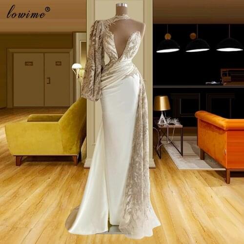Plus Size Arabic Evening Dresses One Shoulder White Evening Gowns Long Elegant Wedding Party Dresses Prom Dresses Abendkleider