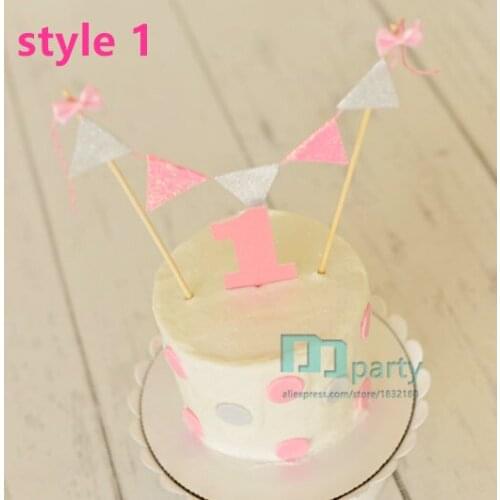 1set Cake Banner - Pink Gold cake banner - One Banner - Gold cake smash Banner - 1st Birthday cake topper - One Banner