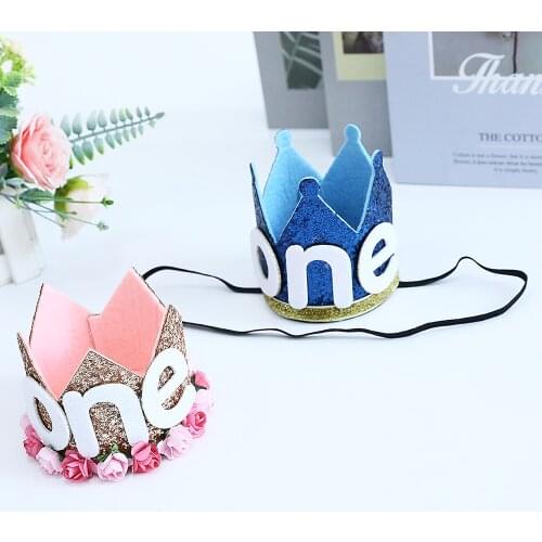 1PC 1st Birthday Boy Girl Princess Number ONE Flower Crown Hat Happy Birthday Party Caps Baby Shower Childrens Party Supplies
