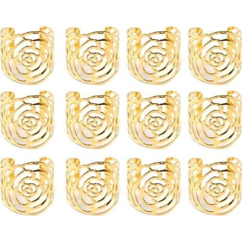 12pcs Hollowing Rose Wedding Napkin Buckle High-end Restaurant Table Decor Ring GXMA