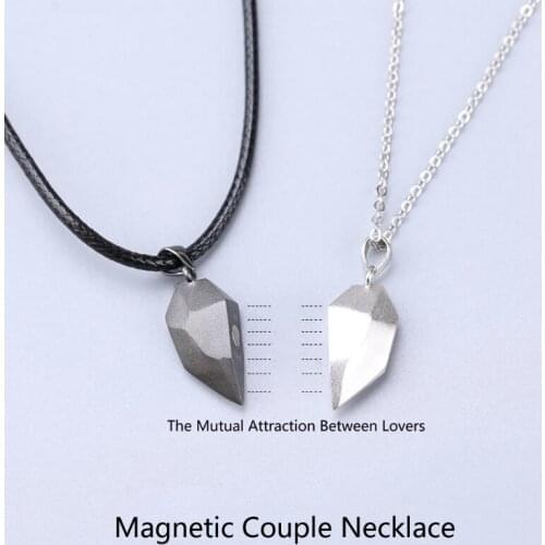M7DF 2Pcs Lovers Heart Pendant Couple Strong Magnetic Distance Heart Pendant Necklace