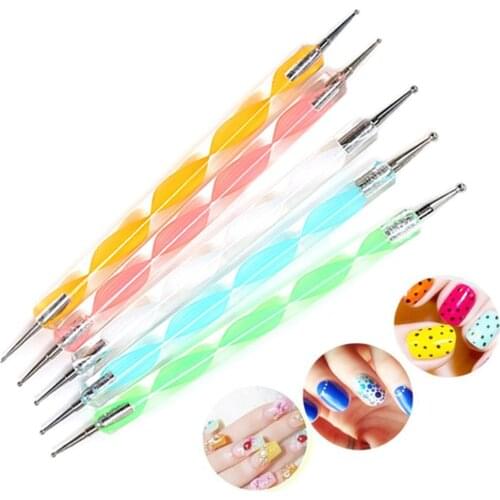 5Pcs 2 Way Marbleizing Dotting Manicure Tools DIY Nail Art Rod Painting Dot Pen