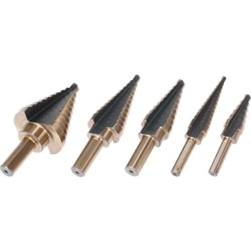 5pcs Step Drill High Speed Steel 4241 Step Drill Bit Set Round Shank Twist Drills Drilling Tool with Aluminum Box drill bit