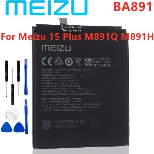 Meizu Original 3500mAh BA891 Mobile Phone Battery For Meizu 15 Plus 15+ MeiLan 15Plus M891Q M891H Smartphone Battery