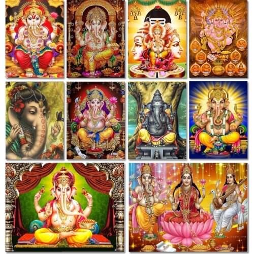 DIY Diamond Painting Hindu Goddess Cross Stitch Kit Full Diamond Embroidery Ganesha Elephant Diamond MosaicTiger Decor Art