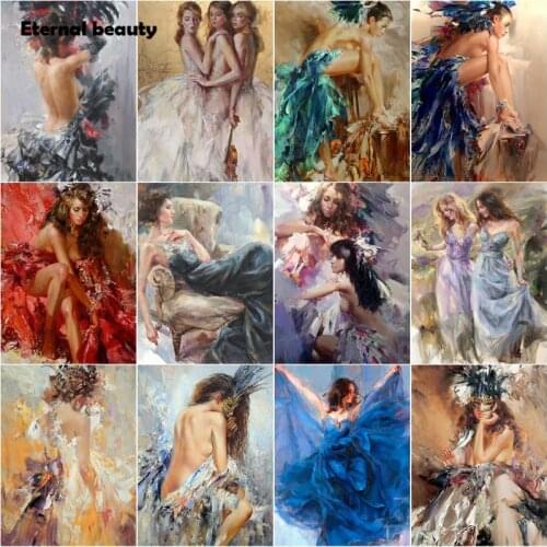 Diamond Painting Sexy Woman Full Square Round Diamond Embroidery Cross Stitch Nude Art Oil Portrait Mosaic Painting Home Decor