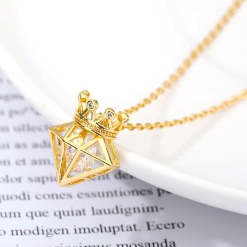 Big Cubic Zirconia Crown Pendant Necklace Gold Silver Color Chain Neckalce For Women Wedding Party Jewelry Gift