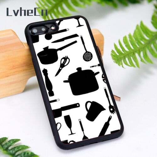 LvheCn Silicone Rubber Phone Case Cover for iPhone 6 6S 7 8 Plus X XS XR 11 12 Mini Pro Max Cooking Utensils Chef Kitchen
