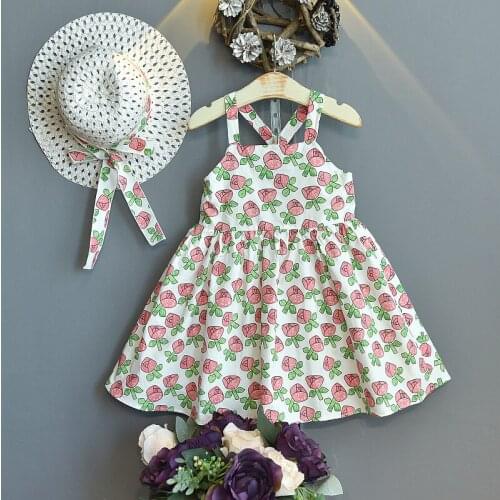 Kids dresses for girls Girls sling dress summer new style childrens rose floral retro sling baby dresses girls clothes