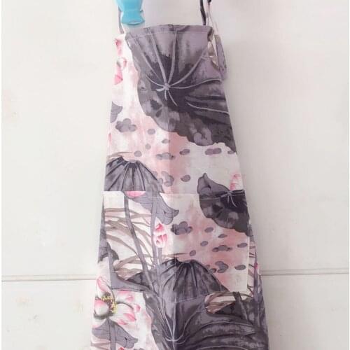 Long apron cotton and linen breathable anti-fouling sleeveless apron ink retro literary home baking waist