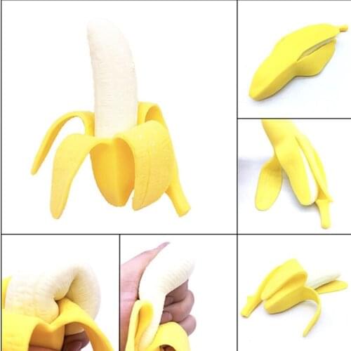 090B 1Set Anti-Anxiety Toy Squeeze Banana Fidget Miniature Novelty Realistic Peeling Banana Prank Trick Toy with Slow Bounce