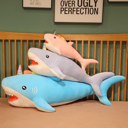 Ins Cartoon Shark Plush Toy Cute Shark Unicorn Stuffed Doll Baby Appease Toys Kids Girl Room Decoration Christmas/Birthday Gifts