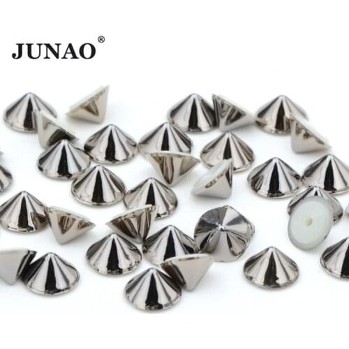 JUNAO 8mm 500pcs Acrylic Cone Plastic Spikes And Studs Silver Gold Black Punk Rivets Decoration for Shoes Bag Leather Craft
