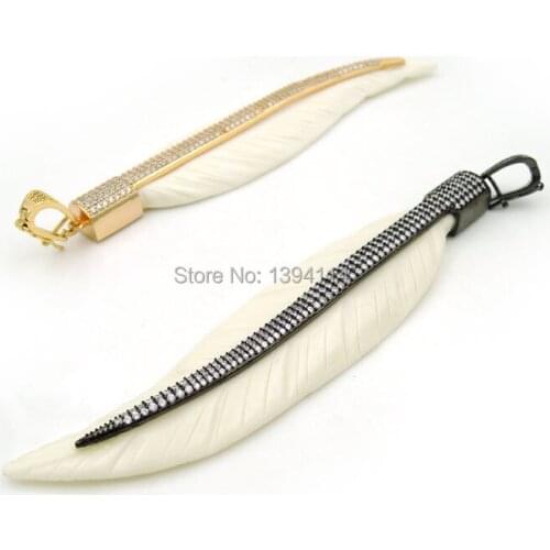 Micro Pave Clear CZ Main Petiole Ox Bone Leaf Pendant Approx 110*25*7mm