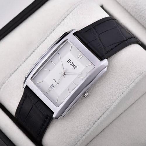 Korean style Mens Watch Rectangular Ultra-thin Waterproof Belt Quartz Watch Calendar Students Business Leisure Mens Watch