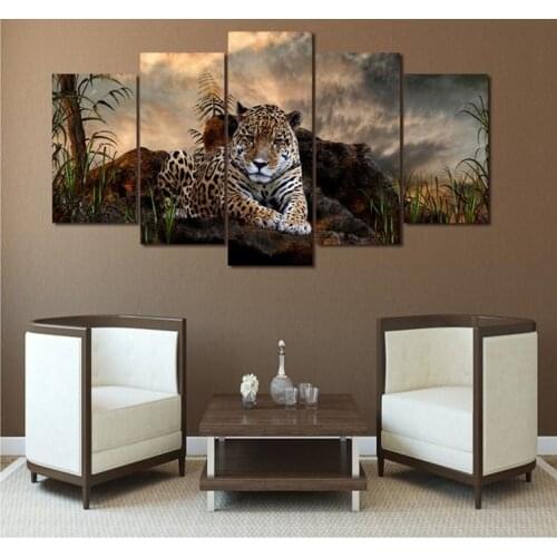 5 pieces 5d diy diamond leopard mountain painting cross stitch embroidery pearls diamond square animal pattern image interior