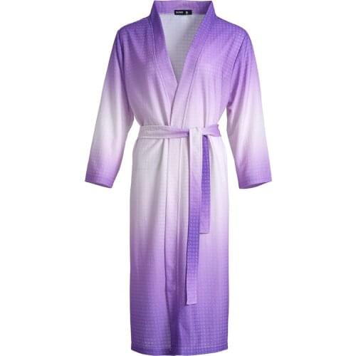 Gradient Waffle Nightwear Casual Women Intimate Lingerie Kimono Bathrobe Soft Sleepwear Nightdress Nightgown Men Home Clothes