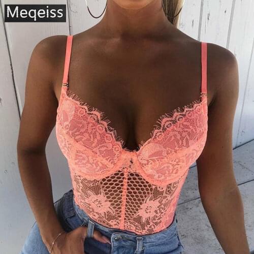 Meqeiss 2020 New Lace Floral Mesh Sexy Lace Bodysuits Women Party Night Club Summer Backless Sheer Bodysuit Lingerie Female Body