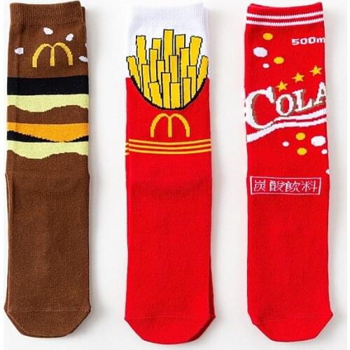 New creative illustration socks French fries casual socks Hamburger tube mens socks ins cartoon tide womens socks