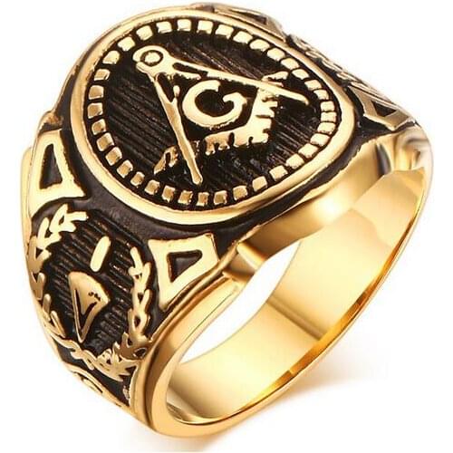 RC-268 new Gold Black Color Punk Style Biker Mens Ring 316L Stainless Steel Masonic Ring Vintage Jewelry Size 8-12