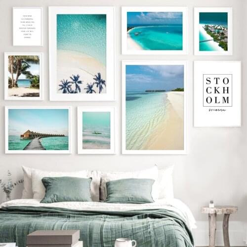 Sea Island Beach Coconut Tree Bridge Wall Art Canvas Painting Nordic Posters And Prints Wall Picture For Living Room Home Decor