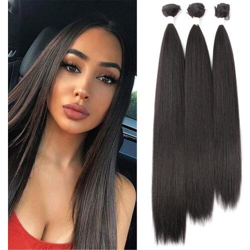 Belle Show Long Synthetic Hair Weave Bundles Extensions Natural Yaki Straight Hair Bundles Ombre Brown Blonde Weaving 3Pcs/Pack