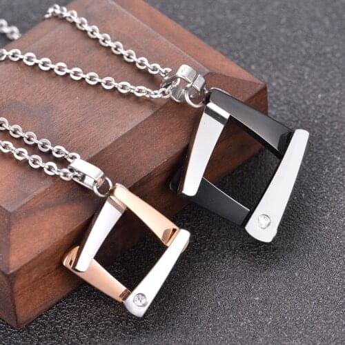 Romantic Couple Necklaces Square Shape Pendant Unisex Lovers Jewelry Gift Accessories