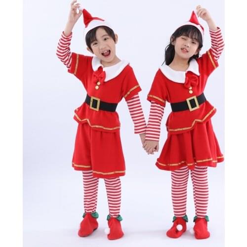 Santa Claus Costume Toddler Kids Baby Girls Christmas Clothes Costume Party Red Dress set for children gift New Year Clothes