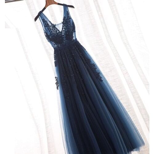 V Neck Cap Sleeve Vintage Lace Appliques Beaded Navy Blue Bridesmaid Dresses Women Formal Party Gowns Vestido De Festa