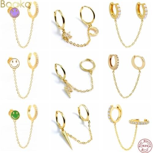 1pcs Gothic Punk 925 Sterling Silver Double Handcuff Chain Earrings For Engagement Anniversary European Piercing Tassel Earrings