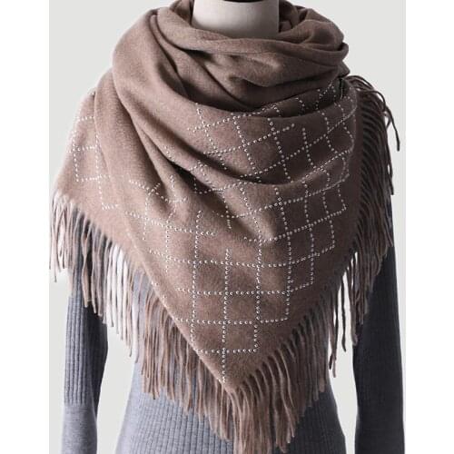 Diamond Big Shawl Scarf Women Tassels Inner Mongolia Autumn Winter Pashmina Soft Warm Thick Warm Ladies 100% Cashmere Scarf