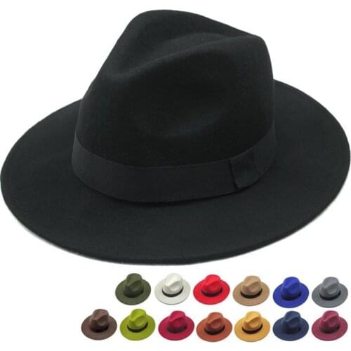 Vintage Classic Felt Jazz Fedoras Hats Large Brim Cloche Cowboy Panama for Women Men Black Red Trilby Derby Bowler & Top Hat