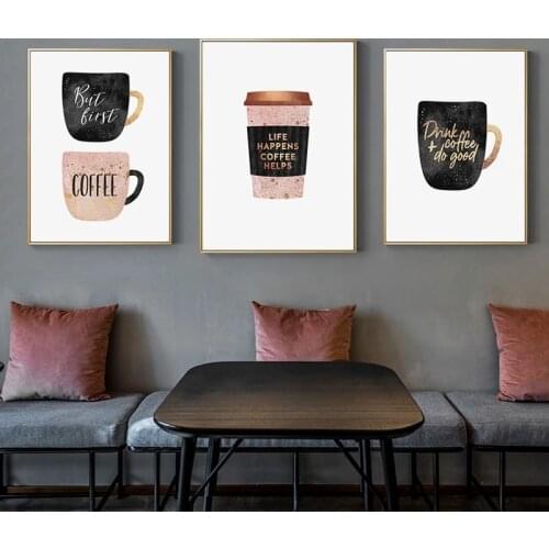 Nordic Abstract Coffee Cup Canvas Painting Cute Afternoon Tea Poster Print Wall Art Pictures for Dining Room Kitchen Cafe Decor