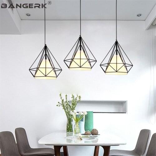 Nordic Design Bird Cage Vintage Pendant Light LED Iron Fabric Diamond Hanging Lamps Home Lighting Dining Room Lights Luminaire