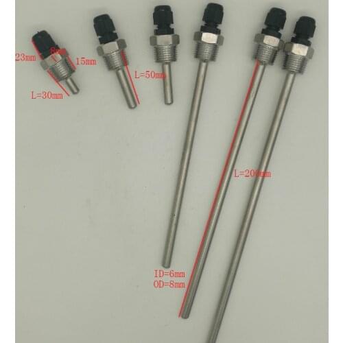 Thermowell Stainless Steel 1/2" BSP Threads temperature Sensors Thermowells for Max 6mm Wire L30-L600mm pipe