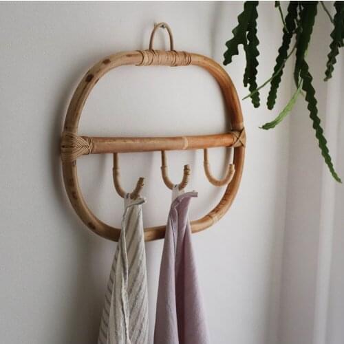 Large Vintage Rattan Clothes Hanger Kids Garments Organizer Rack Rattan Wall Hooks Clothes Hat Hanging Hook Room Home Decoration