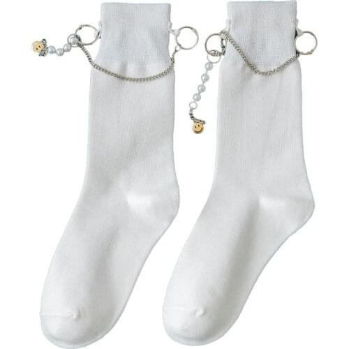 YZ-S-ZZ-0030 Super hot socks black punk chain calf socks Japanese versatile black mid-tube socks