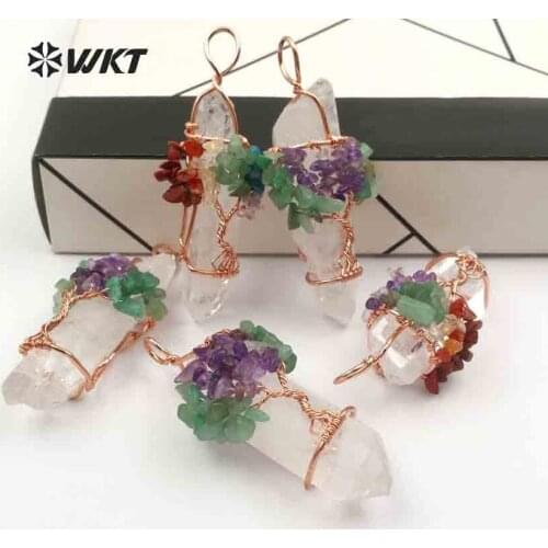 WT-P1168 Bohemia Style Quartz With Rose Gold Color Wire Wrap Pendant Handmade Life Of Tree Pendant Women Dainty Jewelry