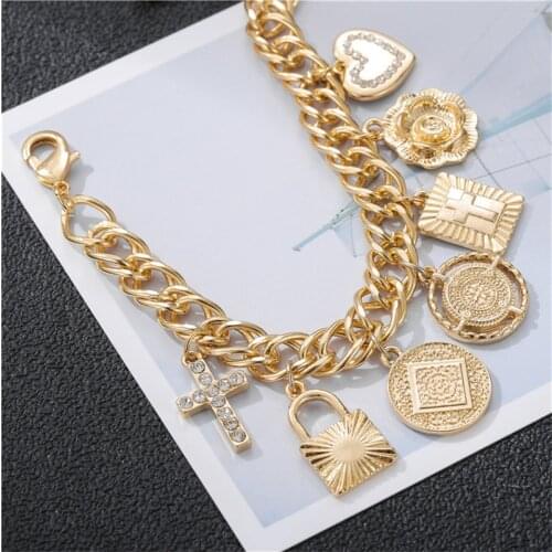 Gold Copper Cross Heart Female Bracelets Charms Fashion Chain Bracelet For Women Bracelet Femme Gift