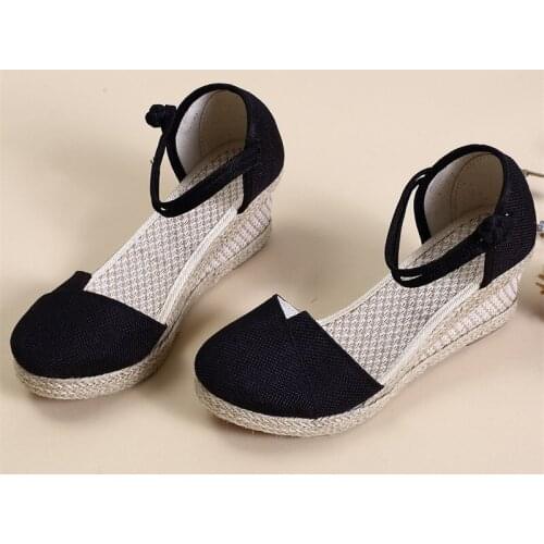 New 2020 Summer Lady High Heels Sandals Handmade Linen Ankle Strap Female Espadrilles Sandals Korean Womens Wedge Sandals Shoes